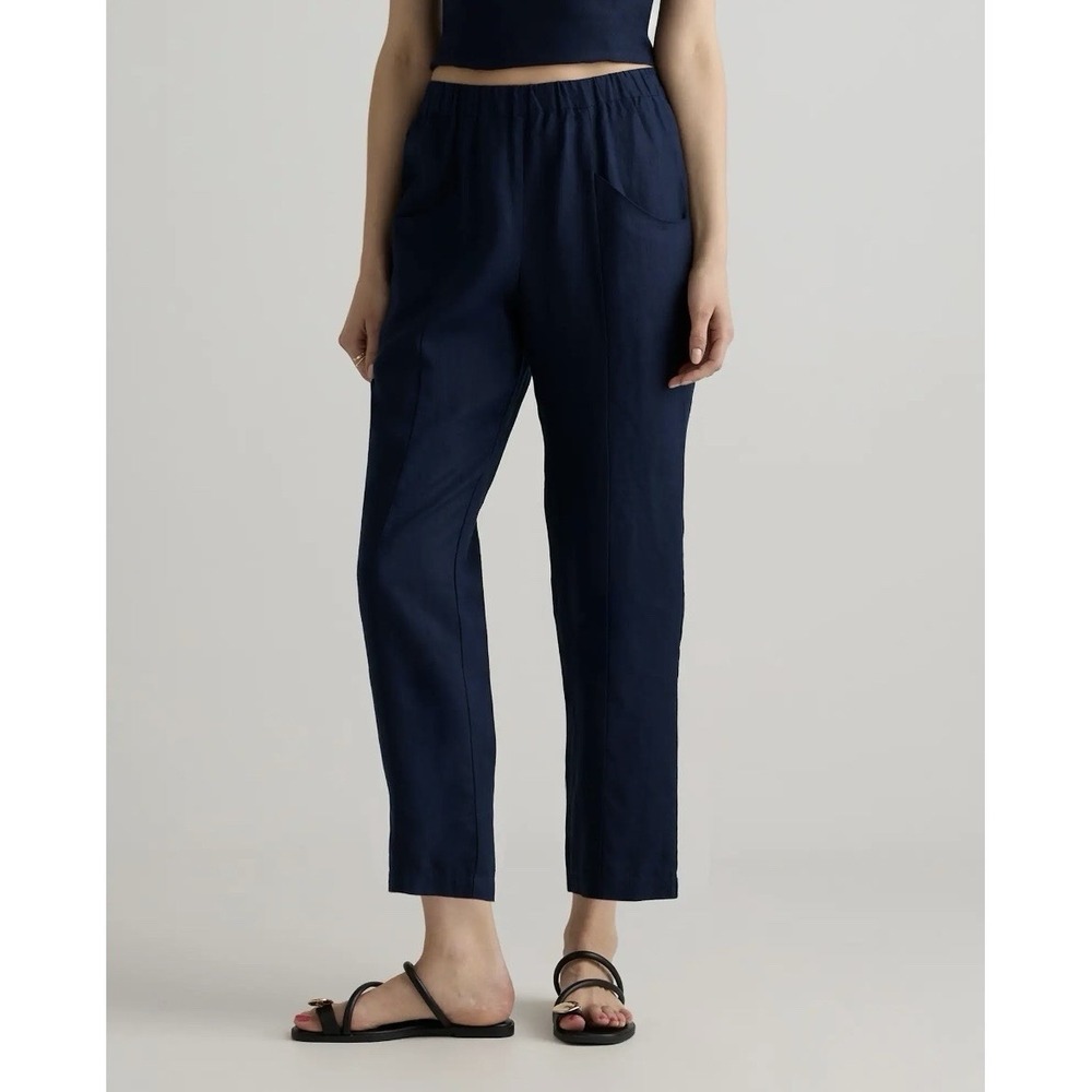 NWT Quince 100% European Linen Tapered Ankle Pants Navy Size XS Beach Resort